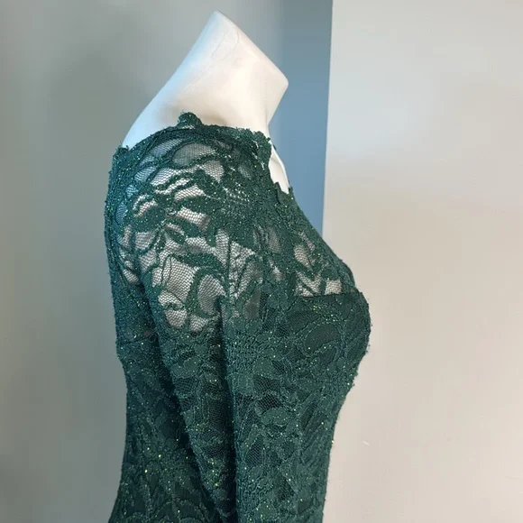 Elegant Green Lace Dress gold Threads Decode 7.8 size 6 - Picture 4 of 8
